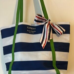 Kate Spade Navy and White Tote with Green Trim